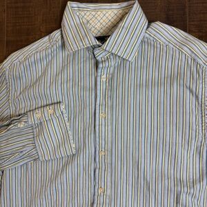 VTG R&G Robert Graham Shirt Men's XL Multicolor Button Striped Flip Cuff Cotton